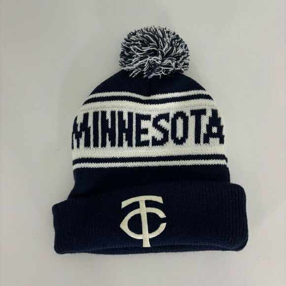 MLB Minnesota Twins Baseball Blue and White Cuffed Pom Pom Winter Hat - Picture 1 of 3